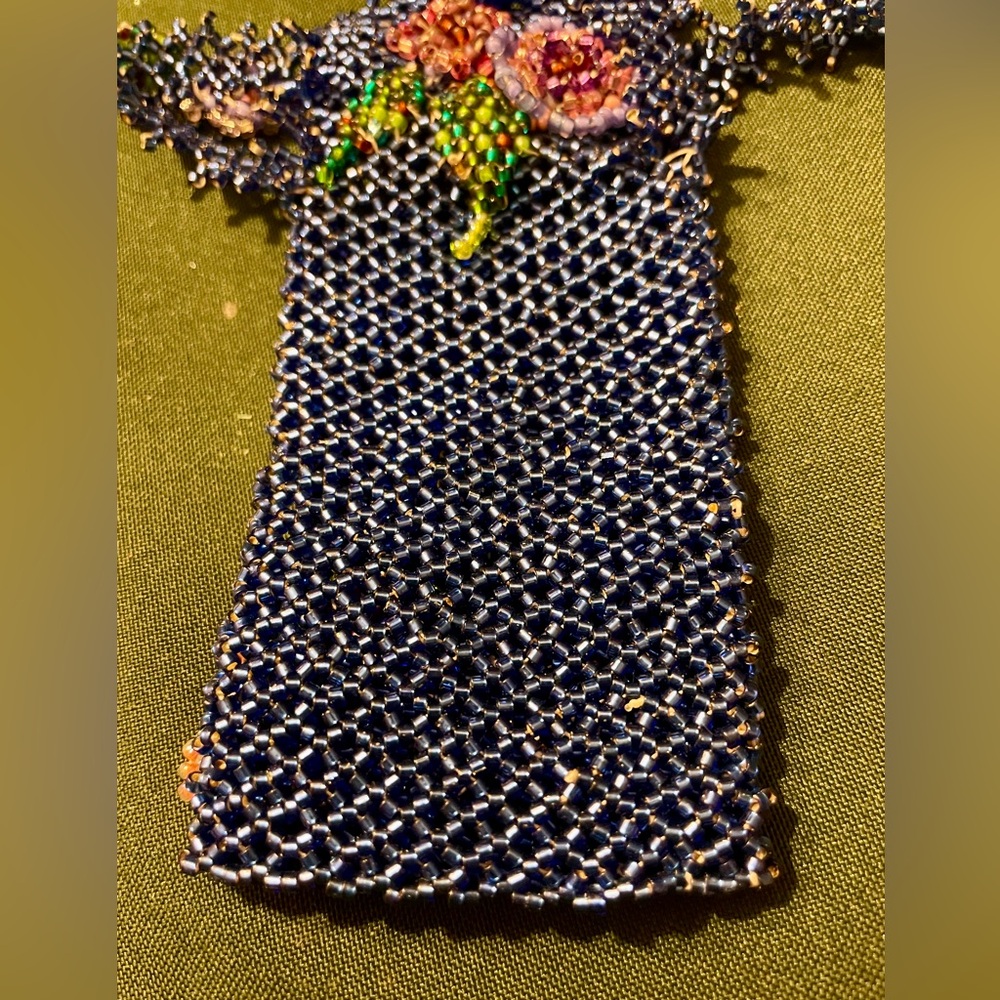 Vintage Blue Beaded Floral Amulet Medicine Totem Pouch Necklace. 38 inches - Picture 9 of 9